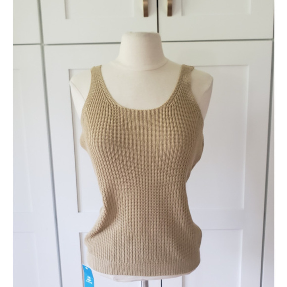 Cupshe Tank Top Womens M Beige Ribbed Crochet Knit Sleeveless Summer Beach Top